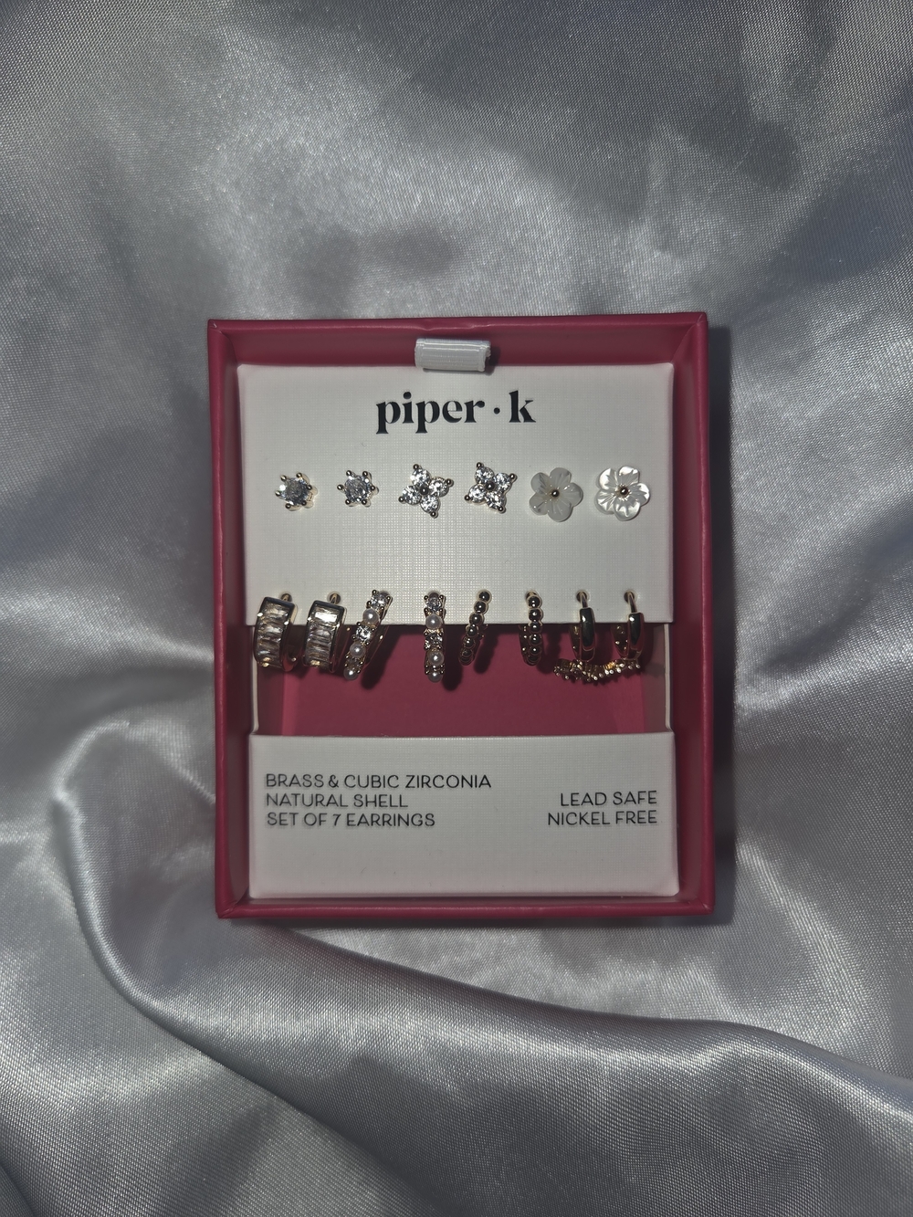 Piper Kids Gold and White 7-Piece Cubic Zirconia & Shell Earring Set